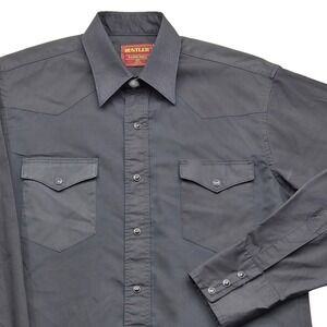 VTG Rustler‎ Mens Black Long Sleeve Western Snap Shirt X Long Tails 15 1/2 34/35
